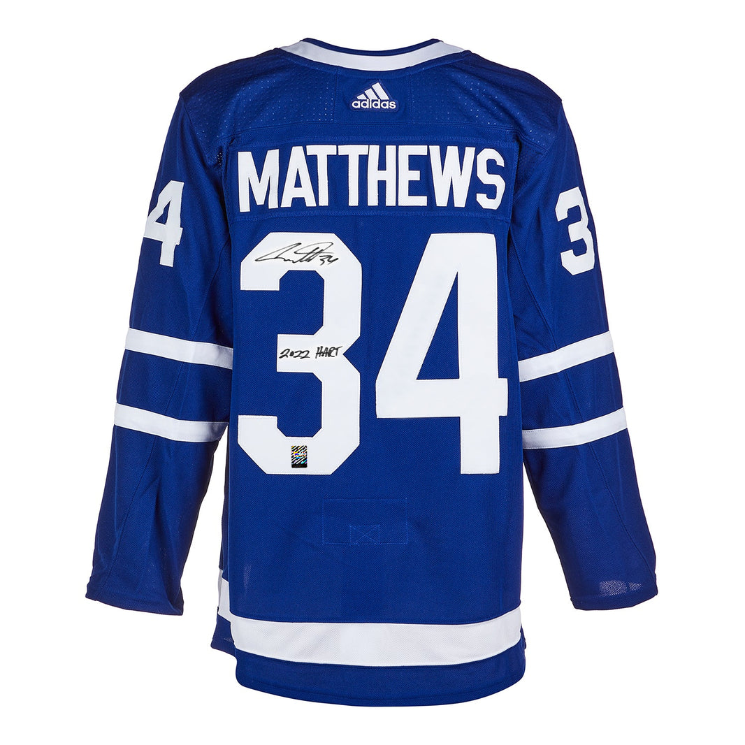 Auston Matthews Signed Toronto Maple Leafs Adidas Pro Home Blue Jersey with 2022 Hart Inscription - Heritage Hockey™