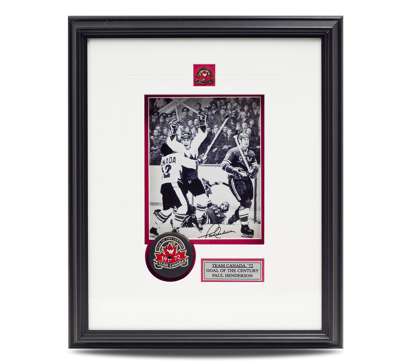 Paul Henderson Signed 'The Goal' 8x10 B/W Photo with Puck