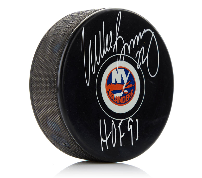 Mike Bossy Signed New York Islanders Puck with HOF Note