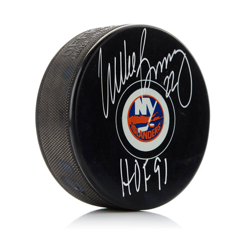 Mike Bossy Signed New York Islanders Puck with HOF Note