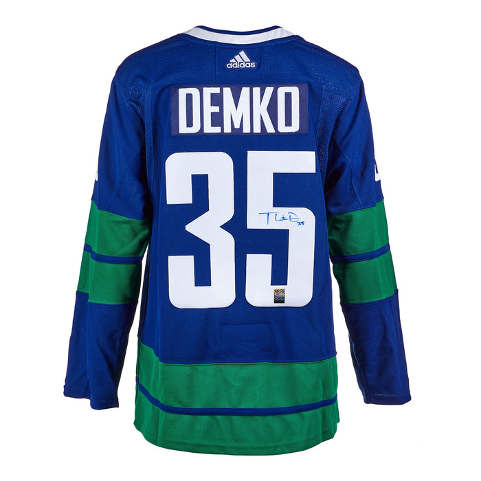 Thatcher Demko Signed Vancouver Canucks Adidas Pro Home Blue Jersey