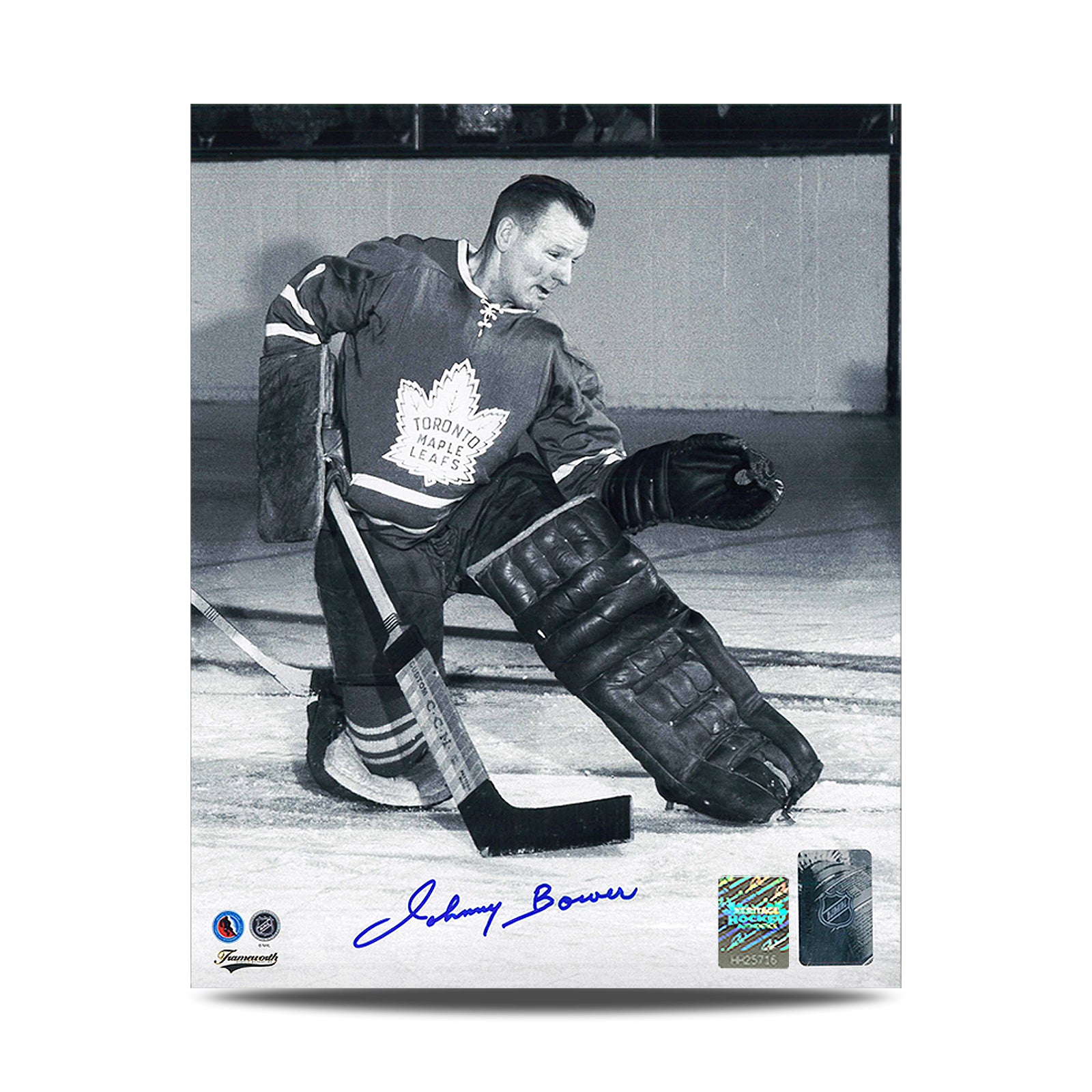 Johnny Bower Signed Toronto Maple Leafs Action Catch 8X10 Photo