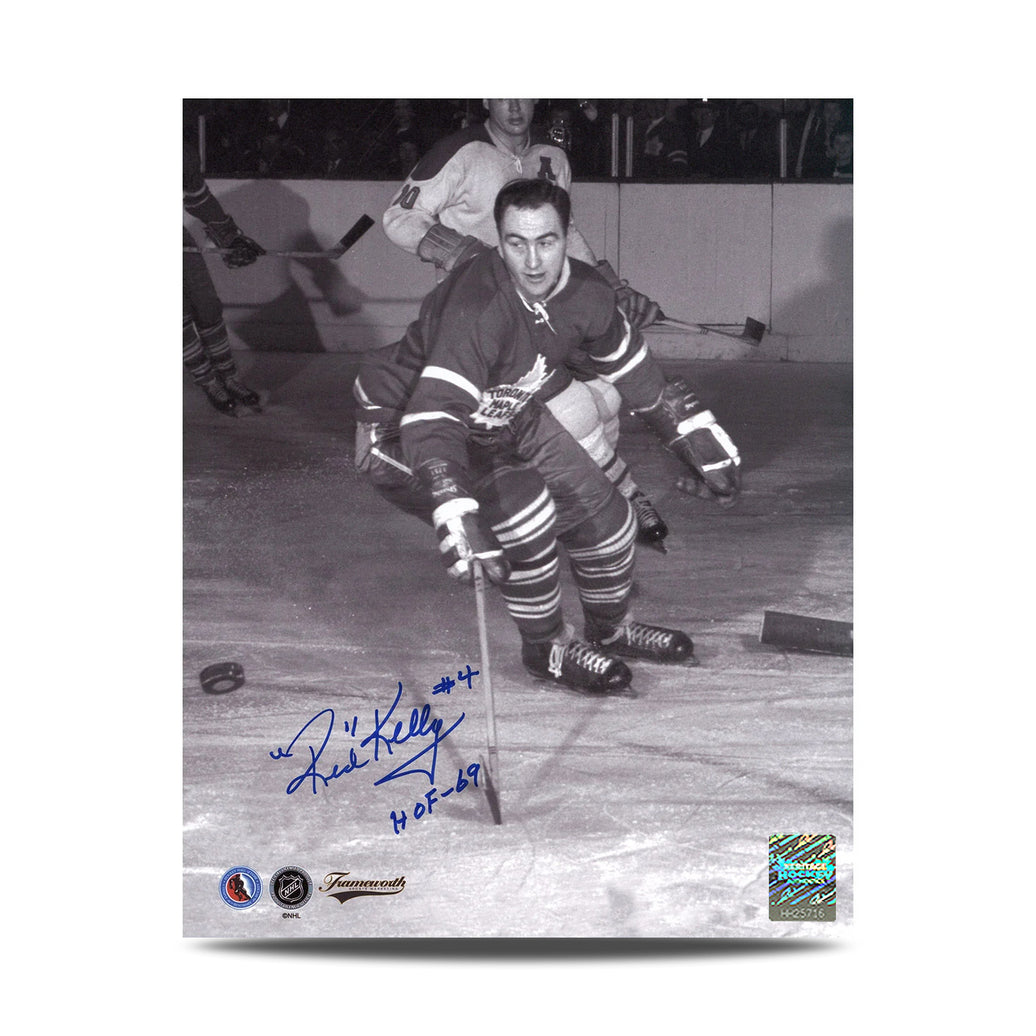 Red Kelly Signed Toronto Maple Leafs Vintage Action 8X10 Photo with HOF Note
