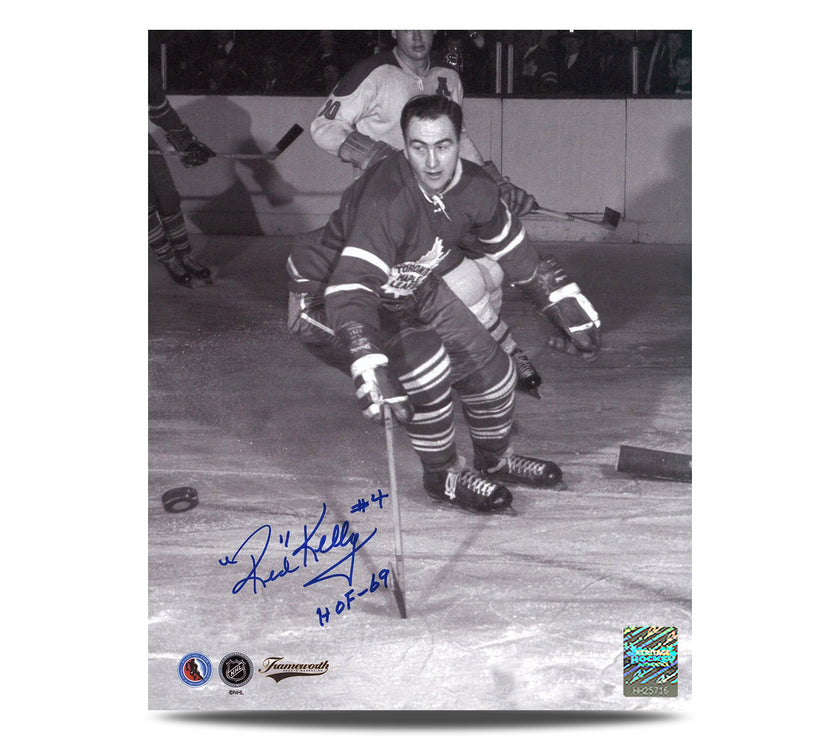 Red Kelly Signed Toronto Maple Leafs Vintage Action 8X10 Photo with HOF Note