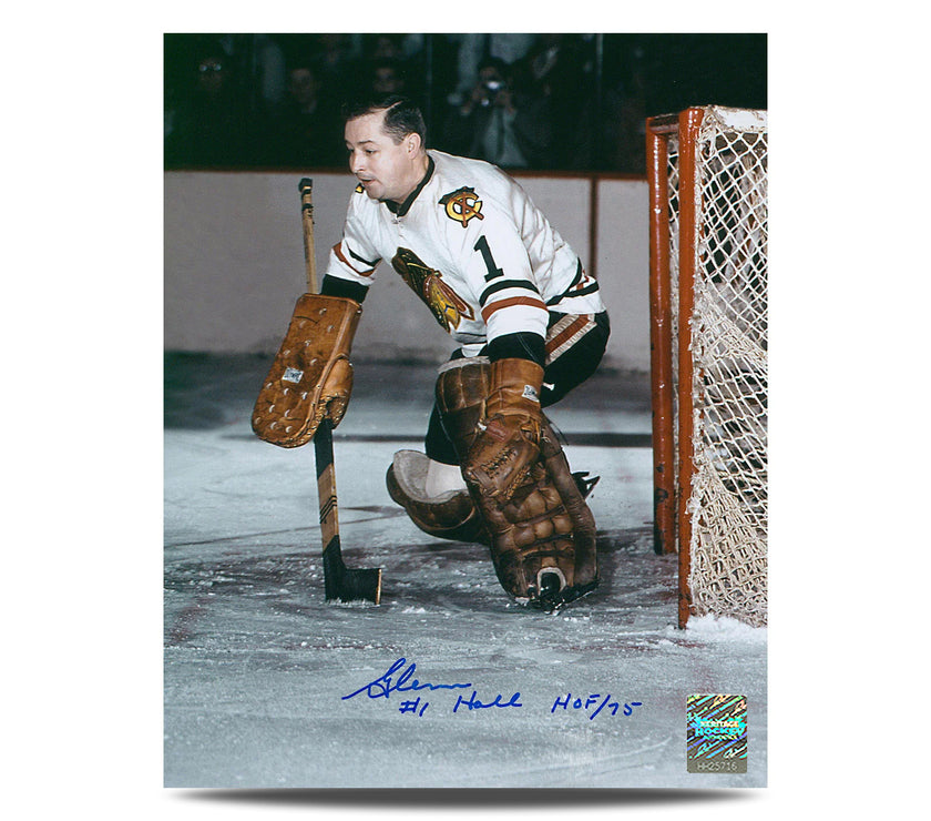 Glenn Hall Signed Chicago Blackhawks 8X10 Photo With HOF Note