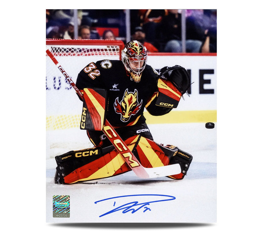 Dustin Wolf Signed Calgary Flames Glove Save 8X10 Photo