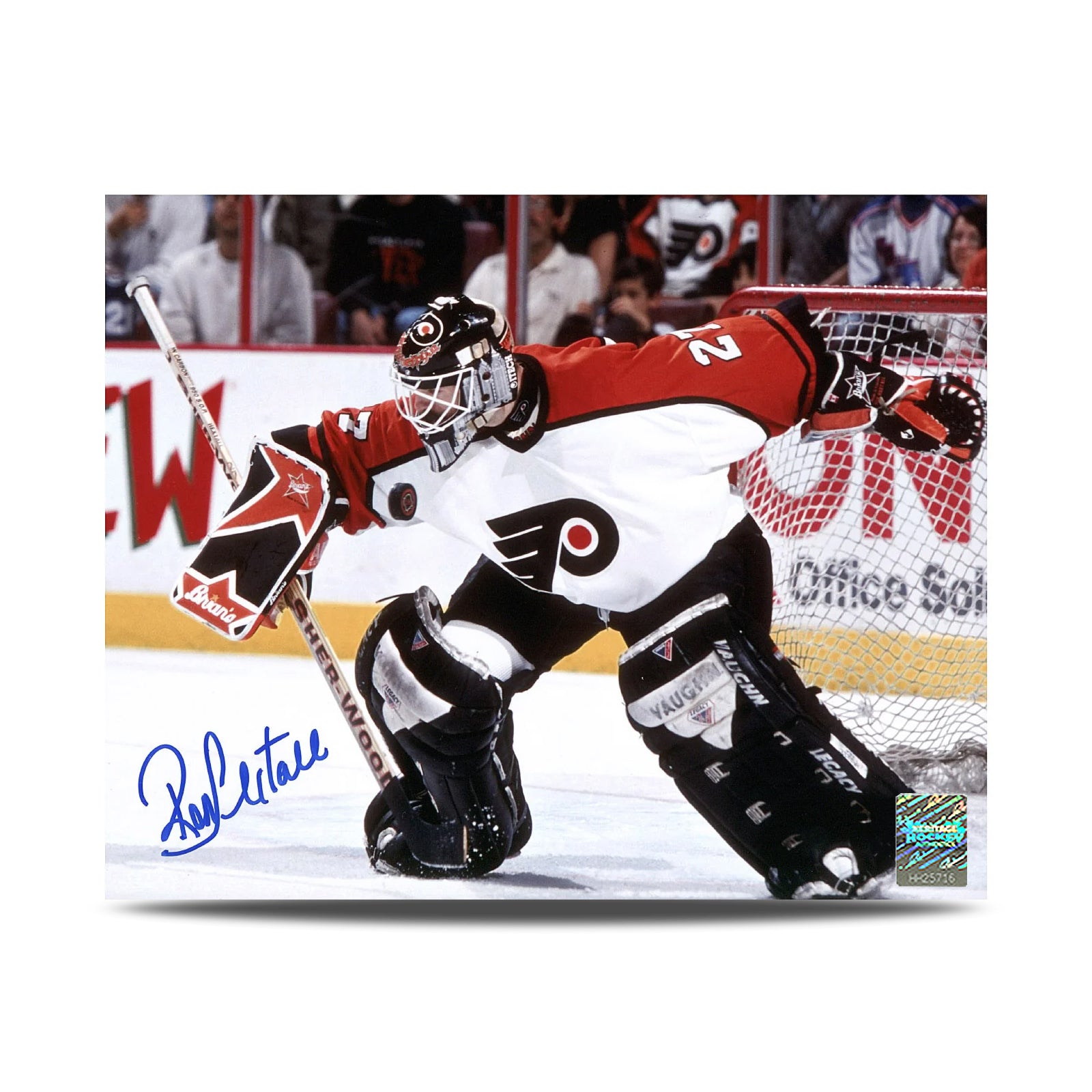 Ron Hextall Signed Philadelphia Flyers Blocker Save 8X10 Photo