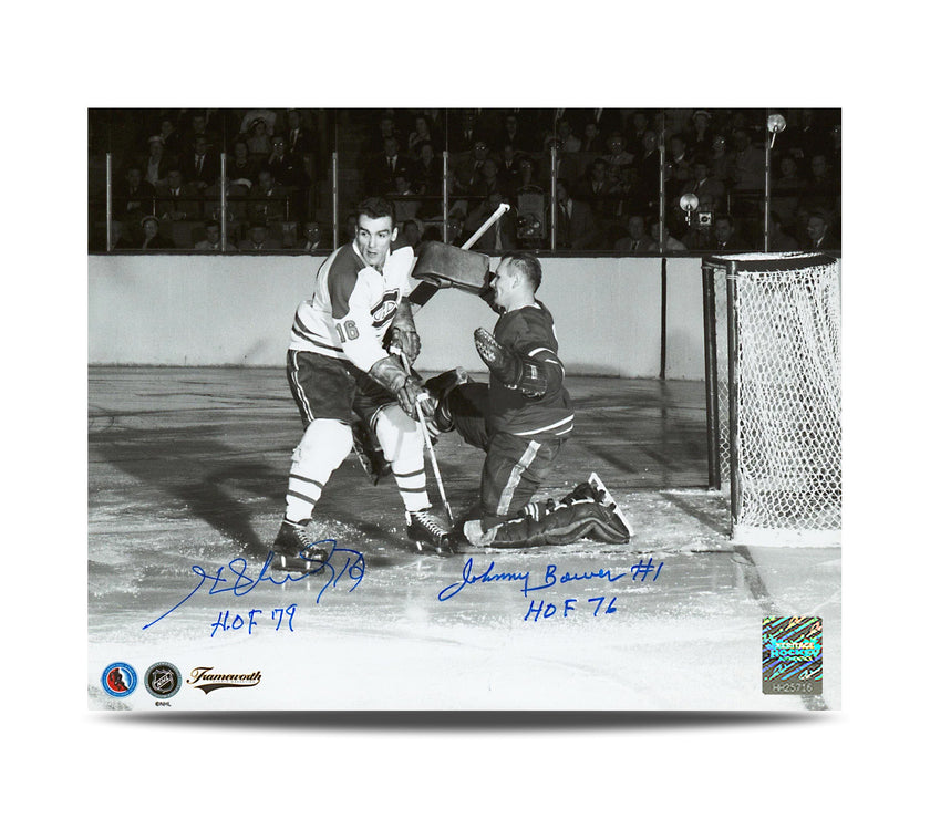 Johnny Bower a signé le masque de gardien de but Maple Leafs de Toronto, photo 8 x 10