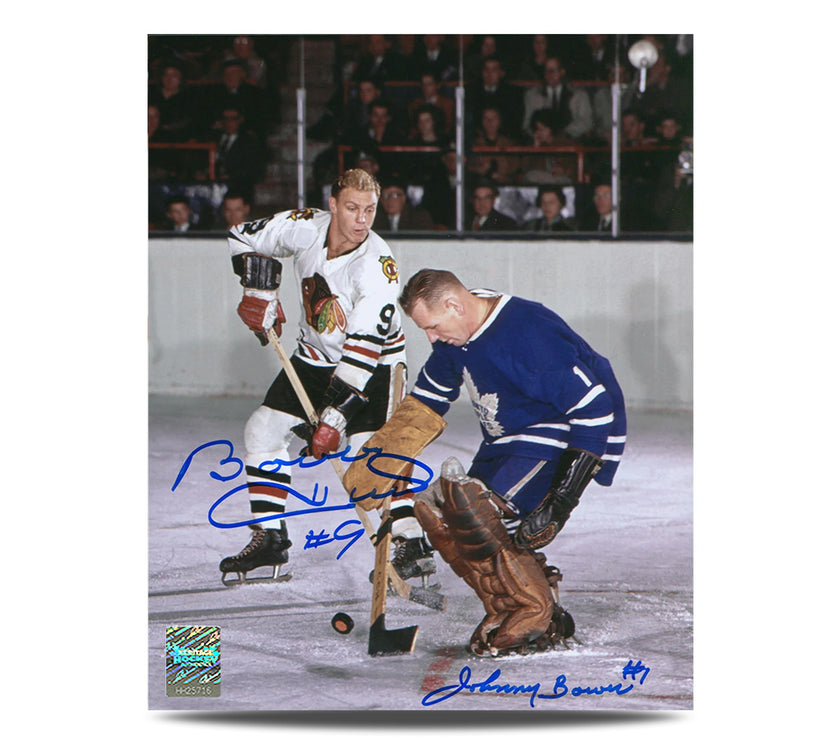 Johnny Bower & Bobby Hull Dual Signed Original Six Legends 8X10 Photo