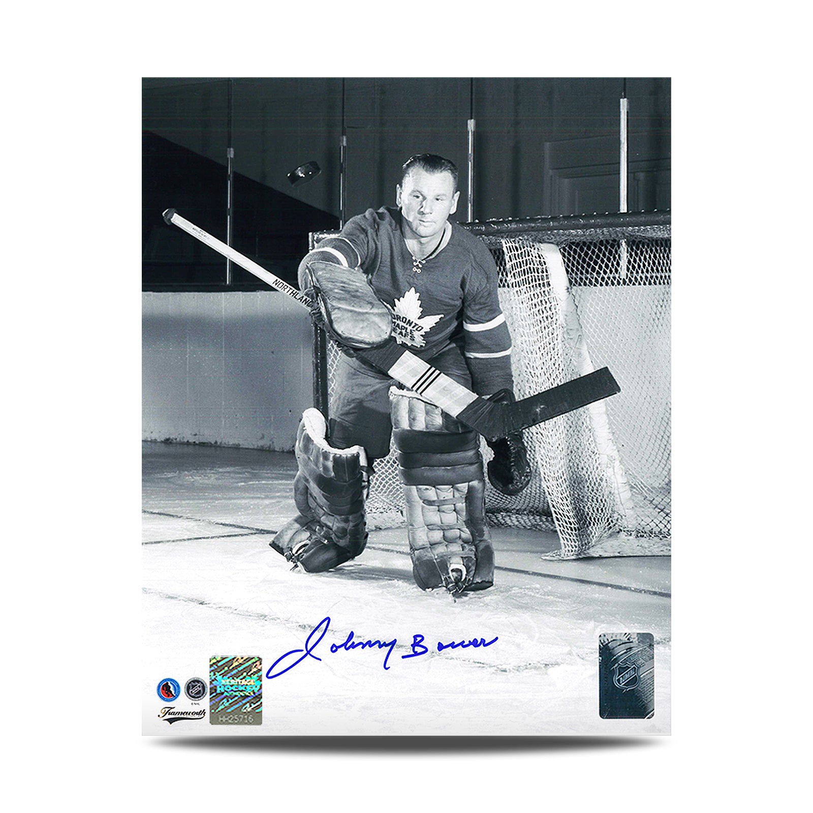 Johnny Bower Signed Toronto Maple Leafs Action Save 8X10 Photo