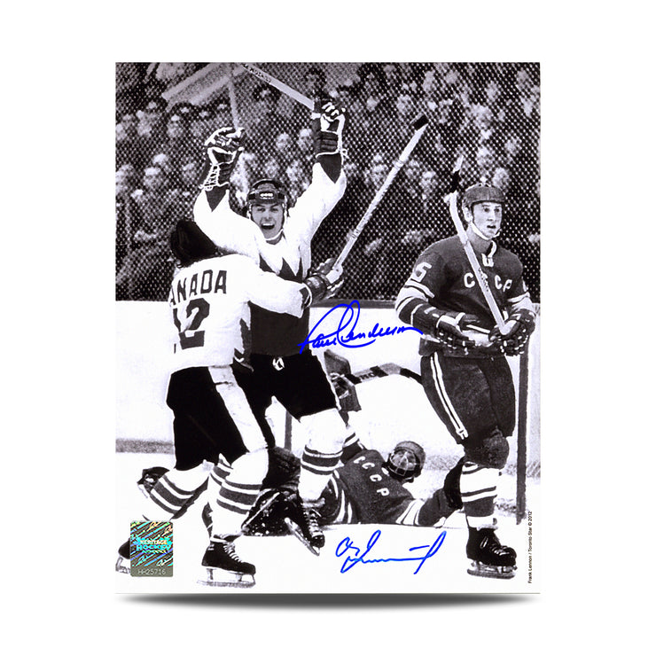 Paul Henderson & Vladimir Tretiak Dual Signed 1972 Summit Series Goal of the Century 8X10 Photo