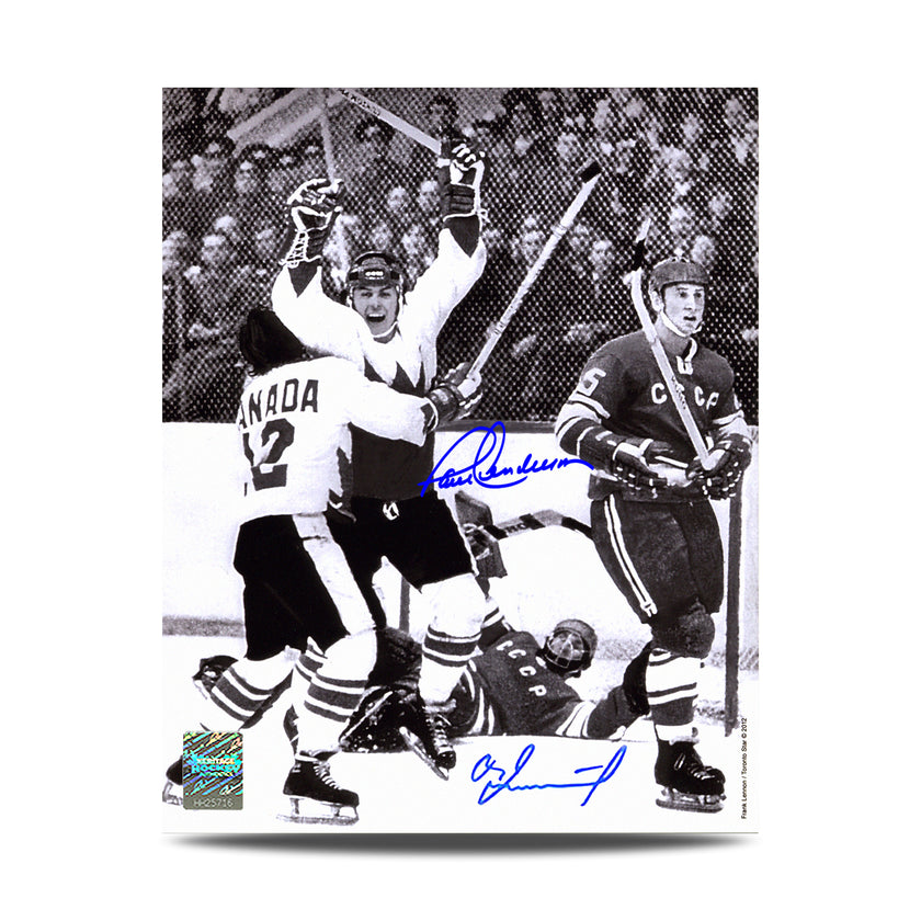 Paul Henderson & Vladimir Tretiak Dual Signed 1972 Summit Series Goal of the Century 8X10 Photo
