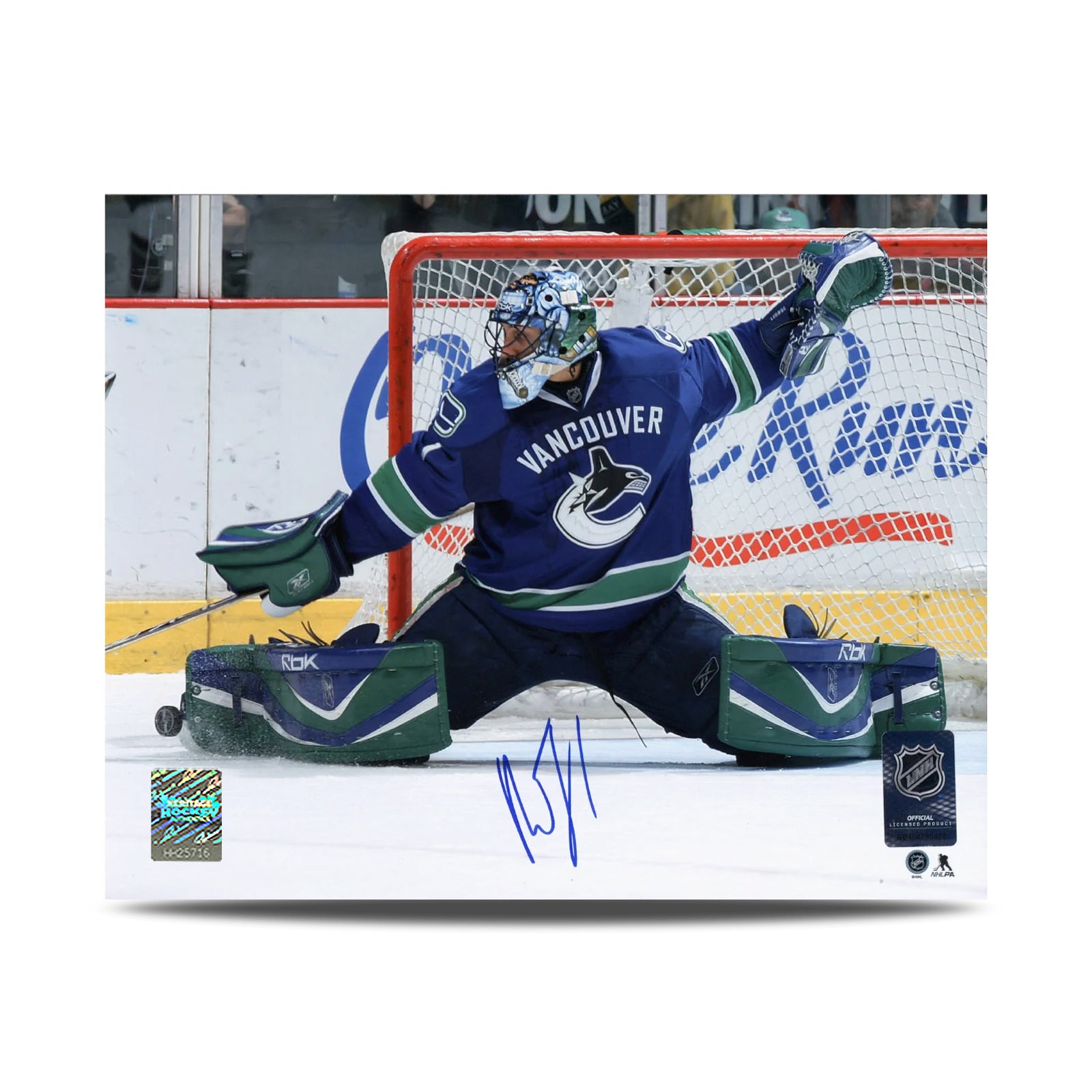 Roberto Luongo Signed Vancouver Canucks Kick Save 8X10 Photo