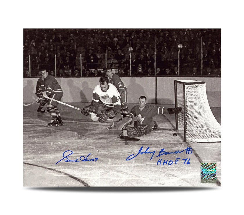 Gordie Howe & Johnny Bower Dual Signed Original Six Legends 8X10 Photo