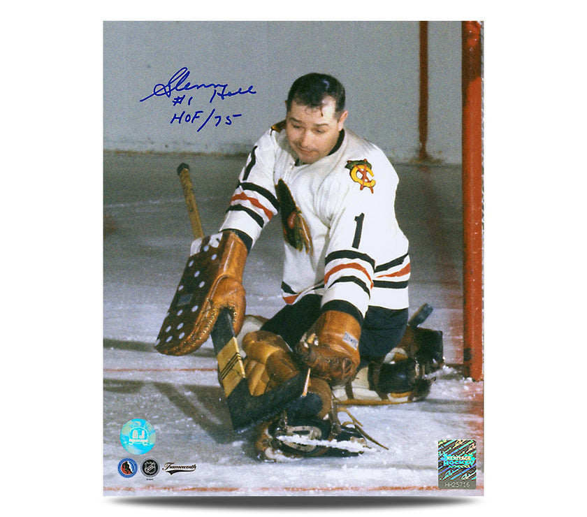 Photo signée par Gerry Cheevers du gardien de but des Bruins de Boston 8 x 10