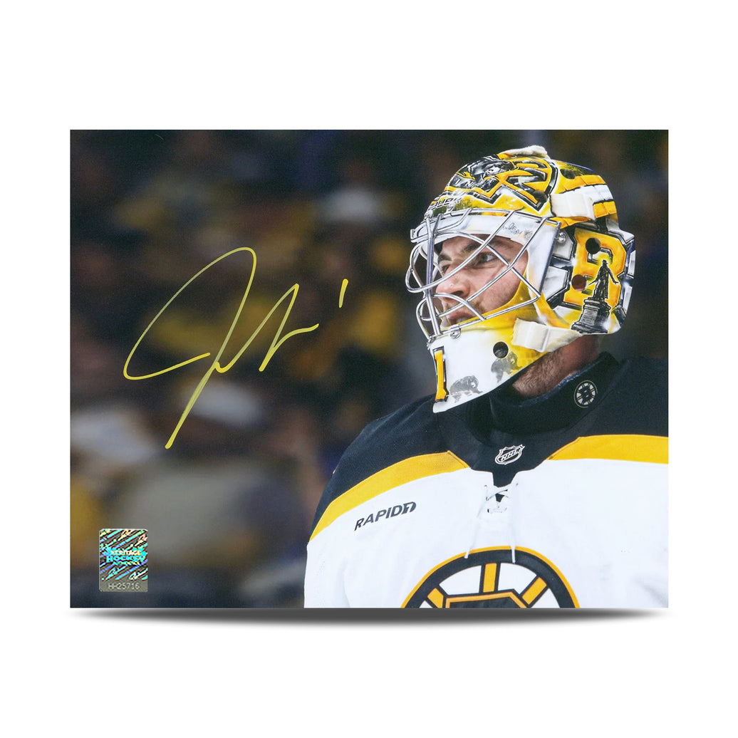 Jeremy Swayman Signed Boston Bruins Goalie Mask Profile 8X10 Photo