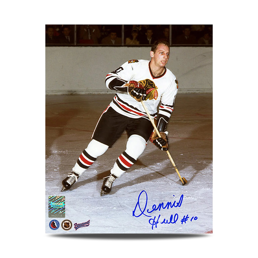 Dennis Hull Signed Chicago Blackhawks Game Action 8X10 Photo