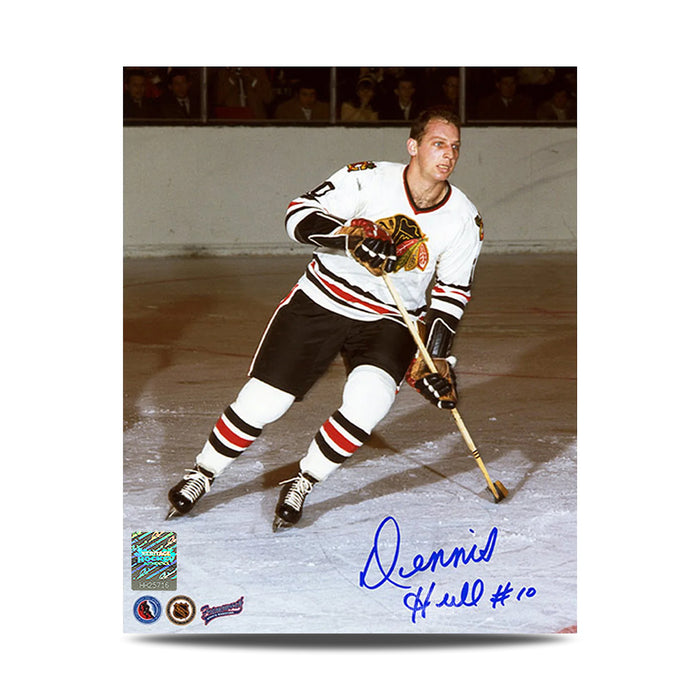 Dennis Hull Signed Chicago Blackhawks Game Action 8X10 Photo
