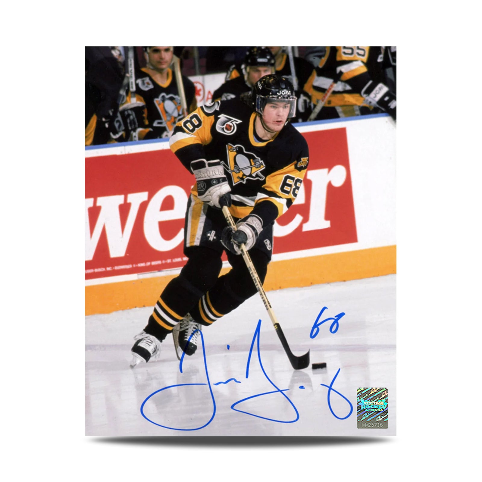 Jaromir Jagr Signed Pittsburgh Penguins Puck Rush 8X10 Photo