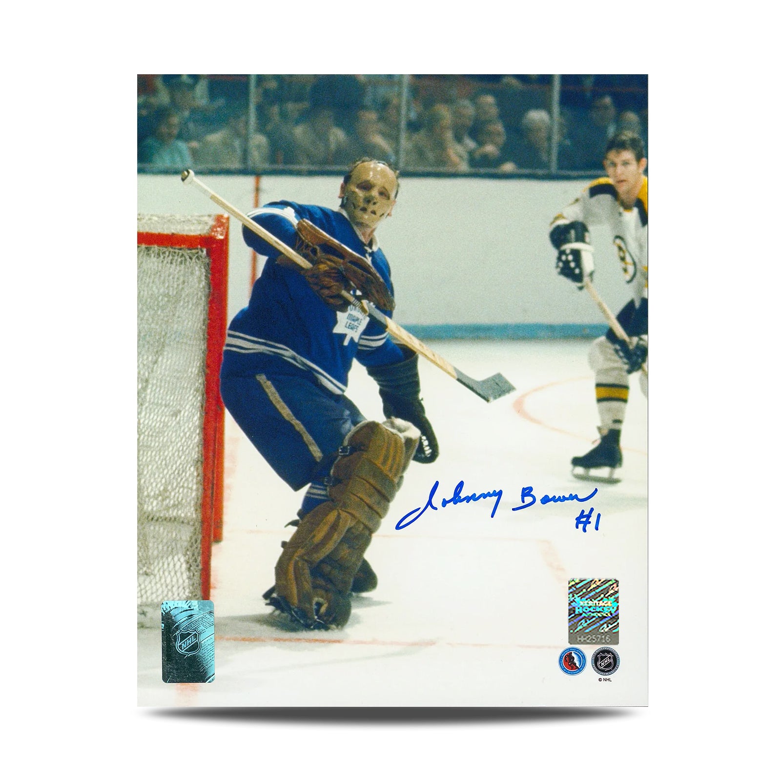 Johnny Bower Signed Toronto Maple Leafs Maple Leaf Goalie Mask 8X10 Photo - Heritage Hockey™