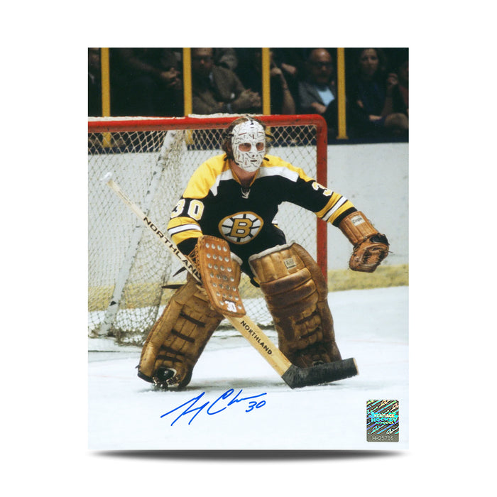 Photo signée par Gerry Cheevers du gardien de but des Bruins de Boston 8 x 10