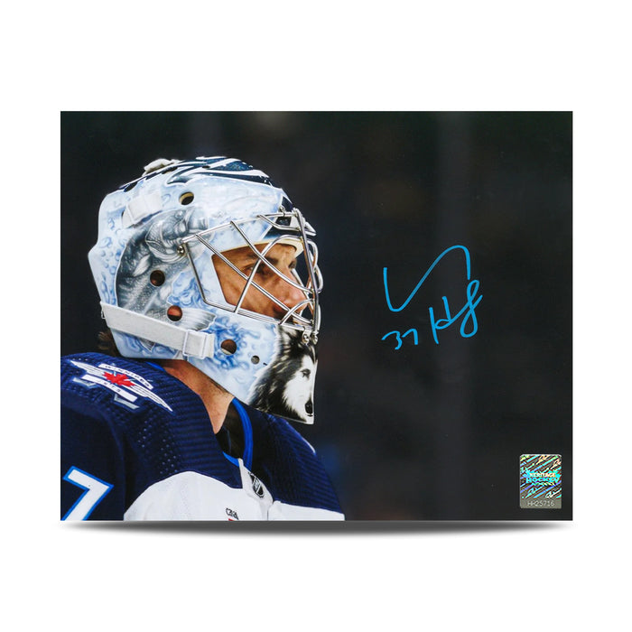 Connor Hellebuyck Signed Winnipeg Jets Goalie Mask Profile 8X10 Photo