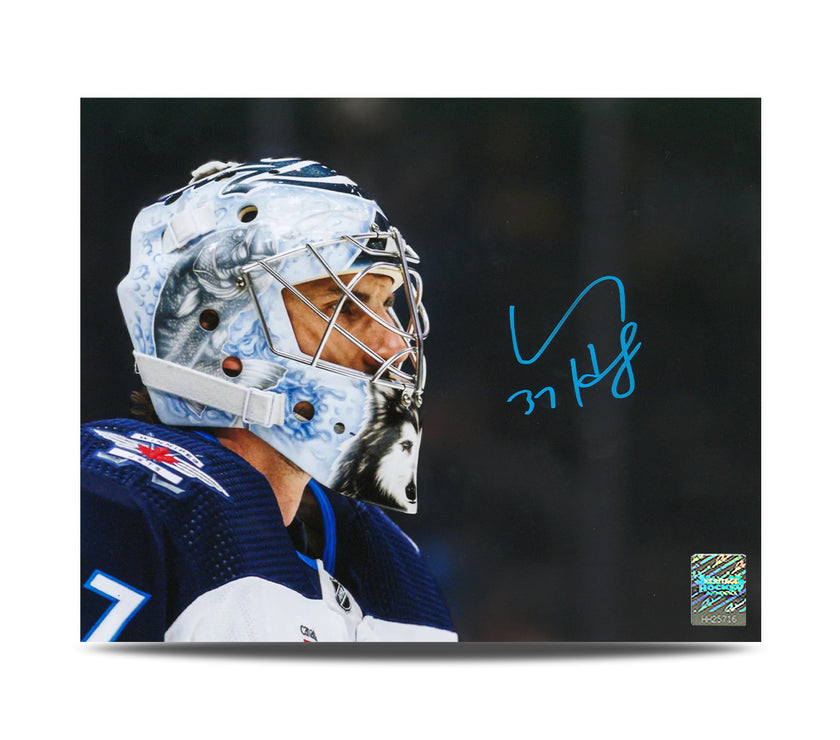 Connor Hellebuyck Signed Winnipeg Jets Goalie Mask Profile 8X10 Photo