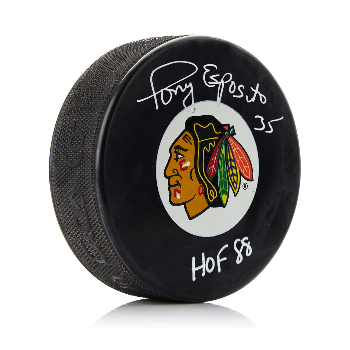 Tony Esposito Signed Chicago Blackhawks Puck with HOF Note