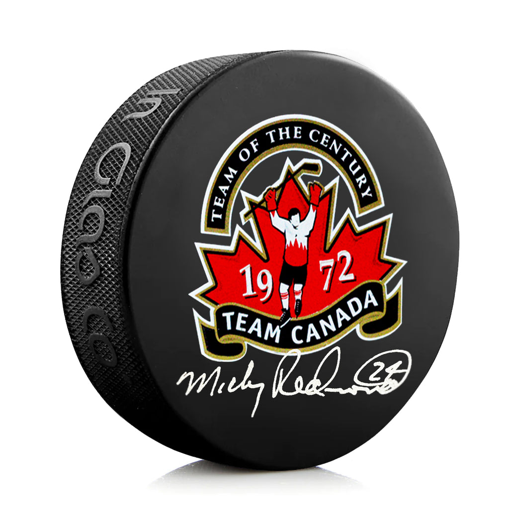 Mickey Redmond Signed Team Canada 1972 Summit Series Puck - Heritage Hockey™