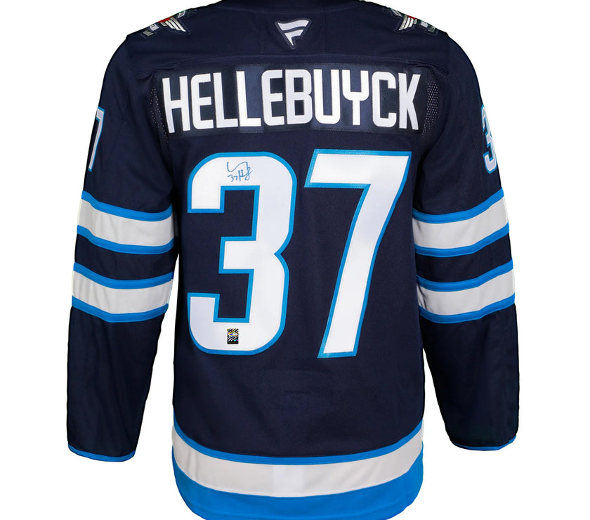 Connor Hellebuyck Signed Winnipeg Jets Fanatics Premium Home Navy Jersey