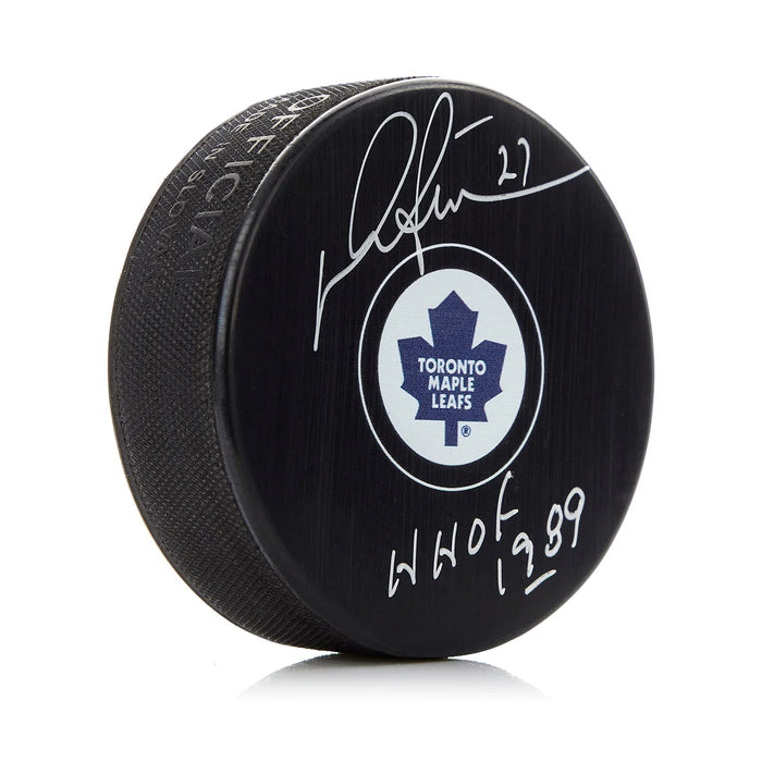Darryl Sittler Signed Toronto Maple Leafs Puck with HOF Note