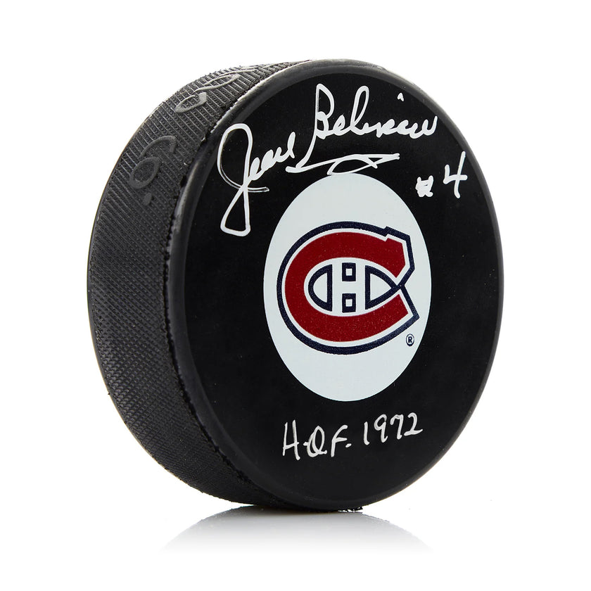 Jean Beliveau Signed Montreal Canadiens Puck with HOF 1972 Note
