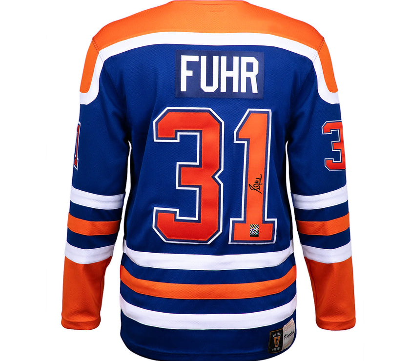 Grant Fuhr Signed Edmonton Oilers Fanatics Vintage Blue Jersey