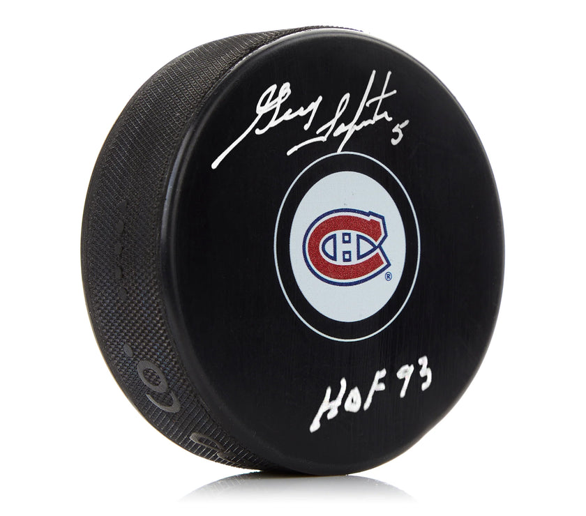 Guy Lapointe Signed Montreal Canadiens Puck with HOF Note