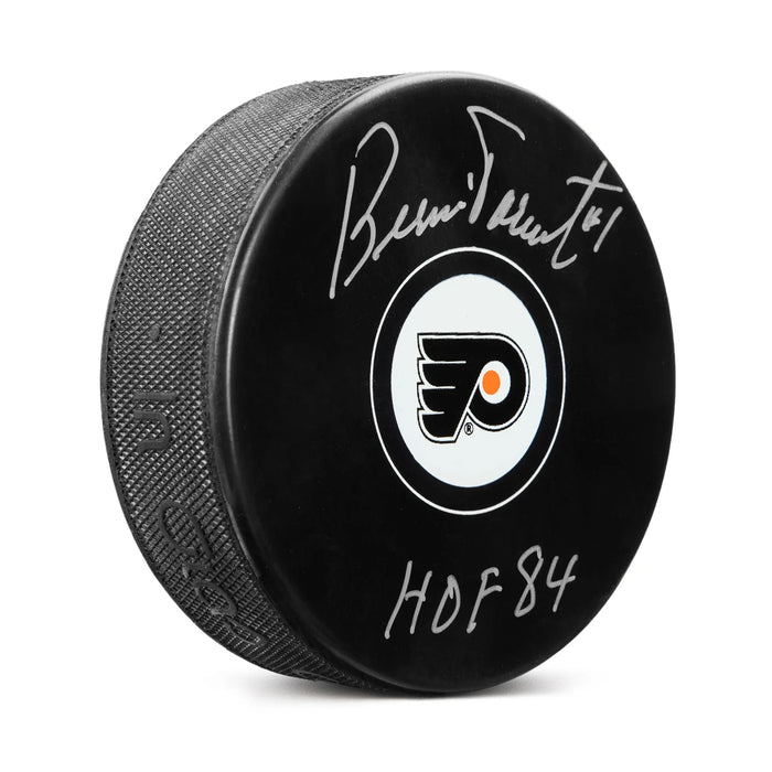 Bernie Parent Signed Philadelphia Flyers Puck with HOF Note