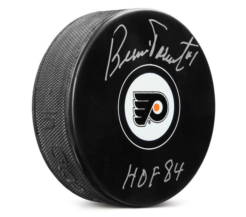 Bernie Parent Signed Philadelphia Flyers Puck with HOF Note