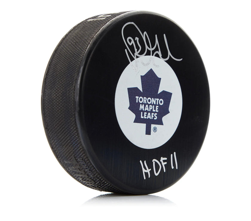Doug Gilmour Signed Toronto Maple Leafs Puck with HOF Note