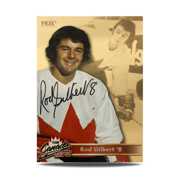 Rod Gilbert #8 Carte officielle signée du 40e anniversaire de l'équipe Canada 1972