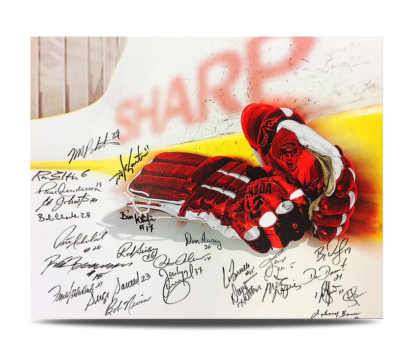 Multi-Signed Limited Edition Vintage Hockey Gloves Canvas Print - 25 Signatures