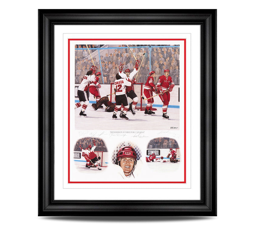 Henderson Scores For Canada Artist Proof Framed Lithograph Autographed by 5 Players