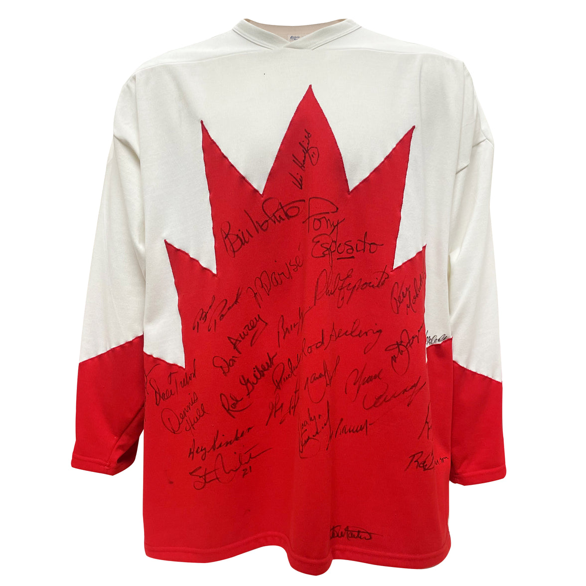 Team Canada 1972 Summit Series Original Athletic Knit Material Away White Jersey - Signed by 26 Players