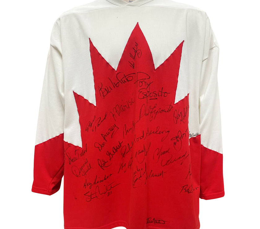 Team Canada 1972 Summit Series Original Athletic Knit Material Away White Jersey - Signed by 26 Players