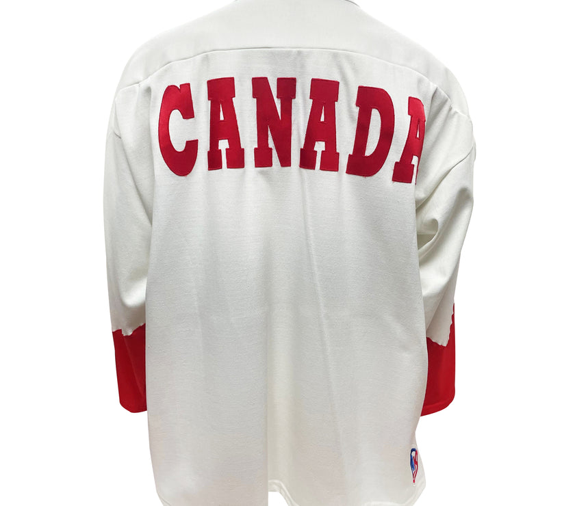 Team Canada 1972 Summit Series Original Athletic Knit Material Away White Jersey - Signed by 26 Players