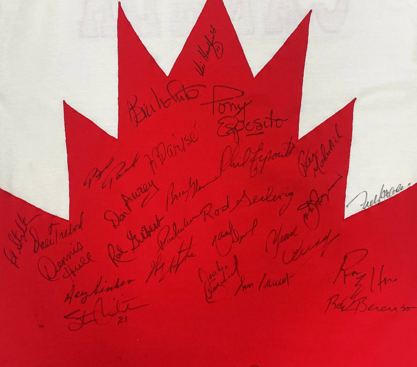 Team Canada 1972 Summit Series Original Athletic Knit Material Away White Jersey - Signed by 26 Players