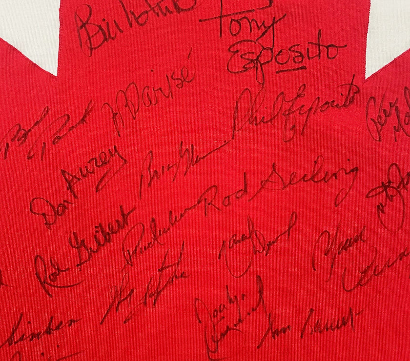 Team Canada 1972 Summit Series Original Athletic Knit Material Away White Jersey - Signed by 26 Players