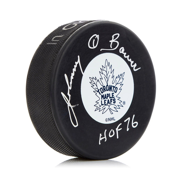 Johnny Bower Signed Toronto Maple Leafs Vintage Puck with HOF Note