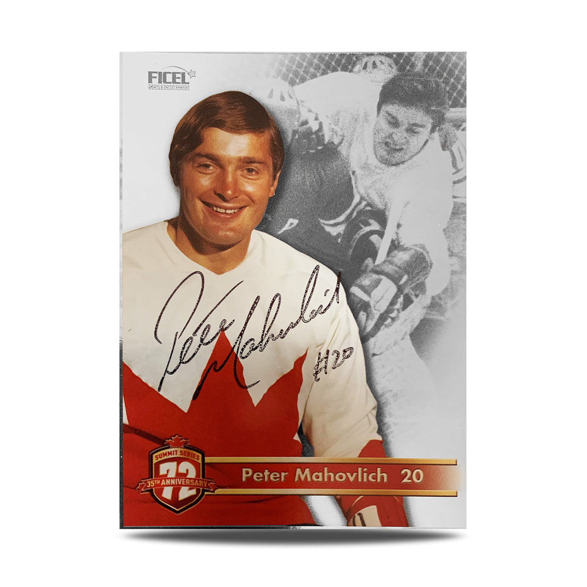 Peter Mahovlich #20 Signed Official 35th Anniversary Team Canada 1972 Card