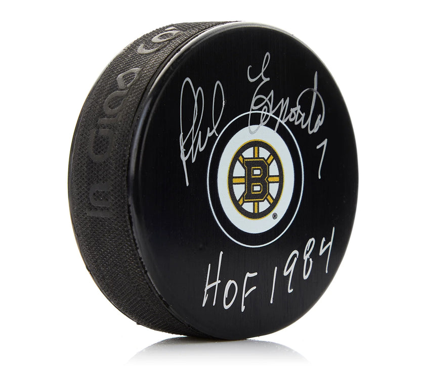 Phil Esposito Signed Boston Bruins Puck with HOF Note