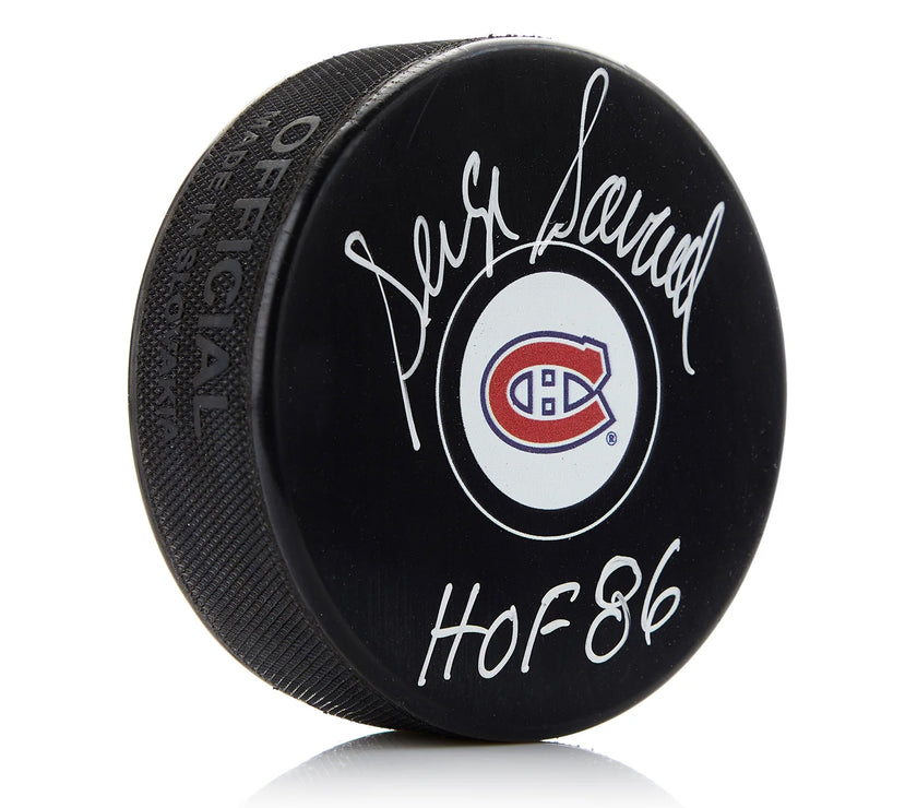 Serge Savard Signed Montreal Canadiens Puck with HOF Note