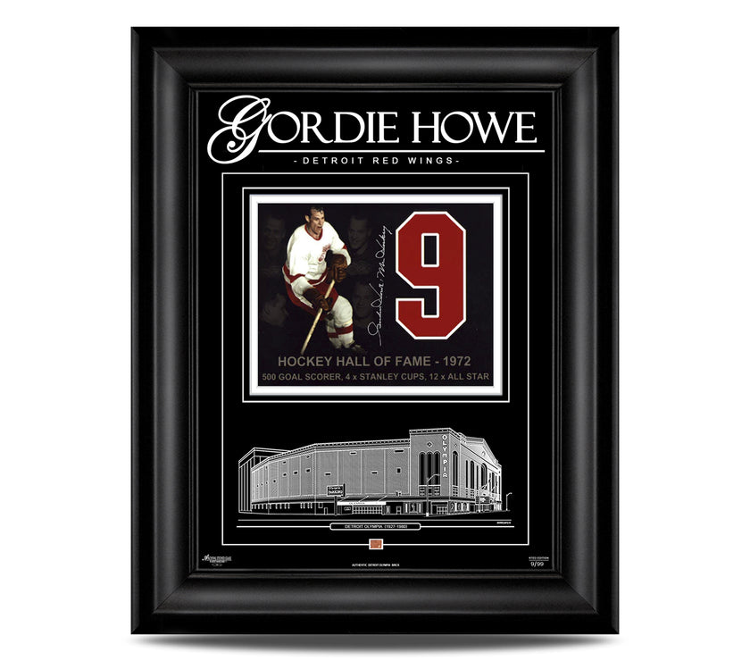 Gordie Howe Signed Detroit Red Wings Archival Etched Glass 21X25 Framed Photo